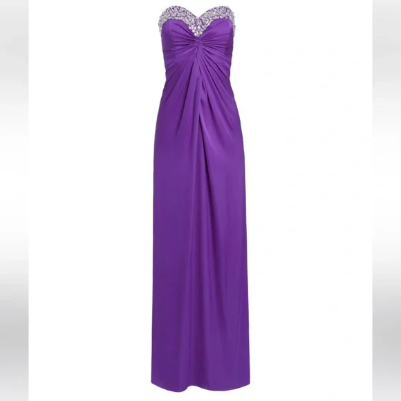 PatBO Strapless Purple Evening Gown with Beaded Sweetheart Neckline - Picture 13 of 13